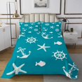 thumbnail image 1 of YST Nautical Quilt Set Queen Ocean Theme Bedspread Set For Teens Starfish Anchor Rudder Fish Coverlet Set Cartoon Light Blue Bed Set, 1 of 5