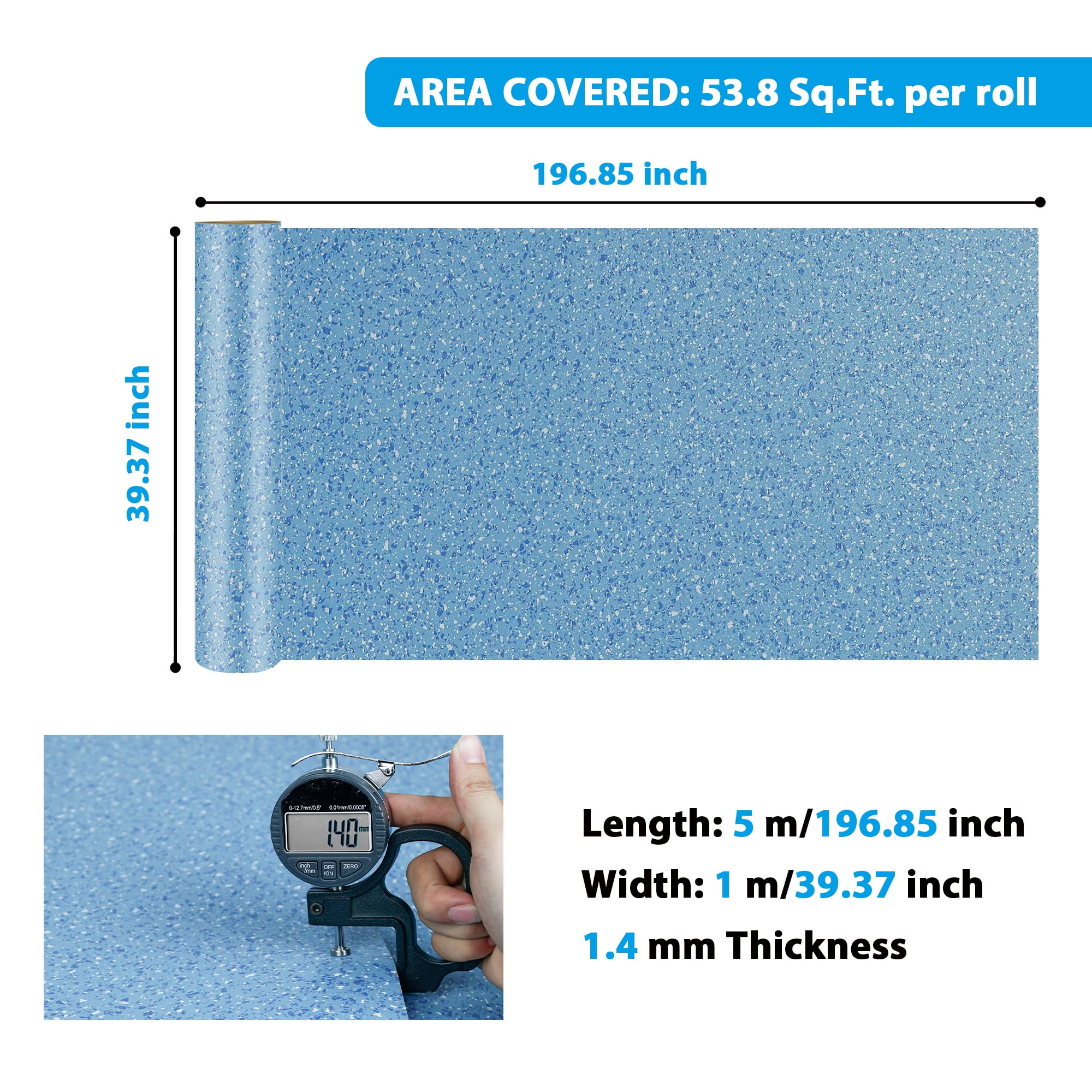 vinyl roll flooring PVC Blue Flooring Mat Tiles 39"x 197" Waterproof Thicken Carpet for Bathroom Living Room Kitchen 1.4mm thickness