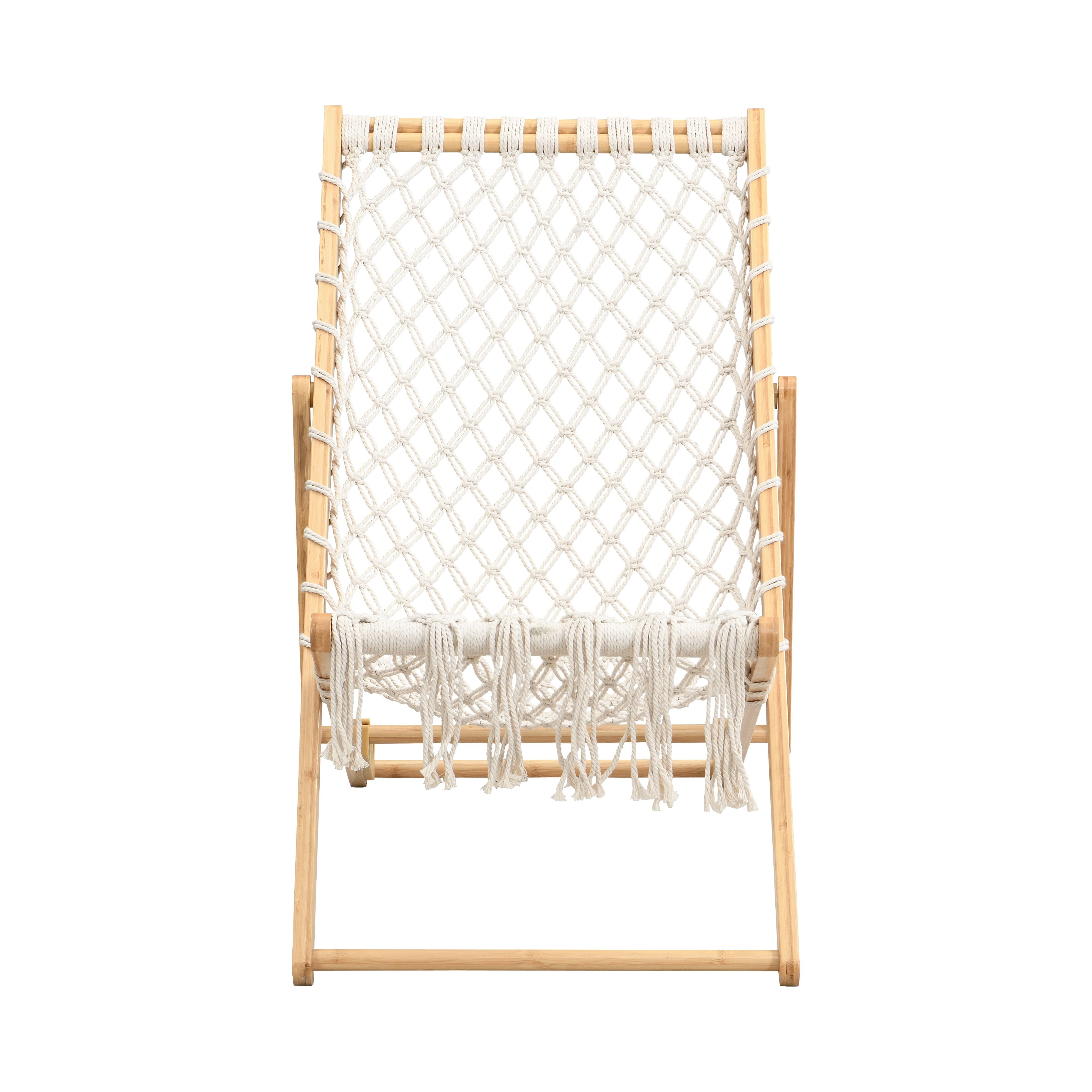 Set of 2 Adjustable Weaving Lounge Chairs, Hand‑Braided Polyester Rope Patio Chairs with Bamboo Frame, 3‑Position Reclining Outdoor Chairs for Garden Balcony Living Room Poolside