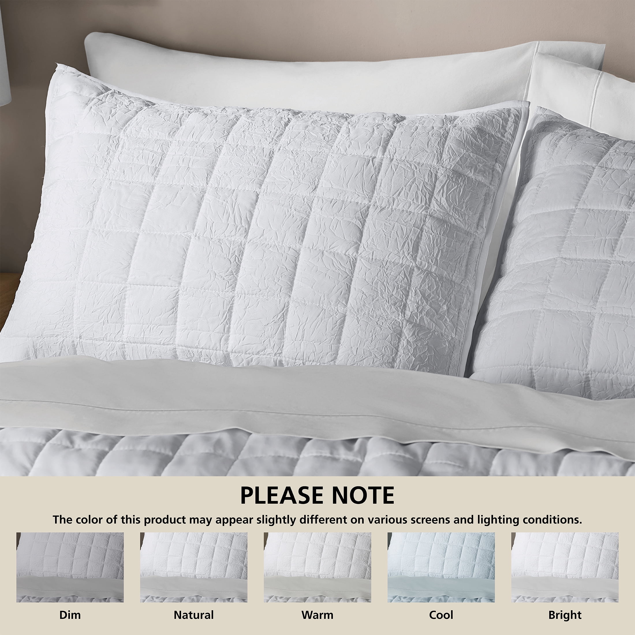 Mainstays Crinkle Pillow Sham, King, White, 1 Pack