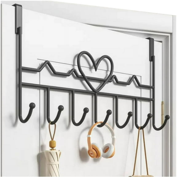 Artrylin Over Door Hooks with 7 Coat Hooks - No Drill Hanger Organizer for Clothes/Hats/Bags, Heavy Duty Metal Coat Rack with Adjustable Spacing, Holds 30lbs per Hook (Black)
