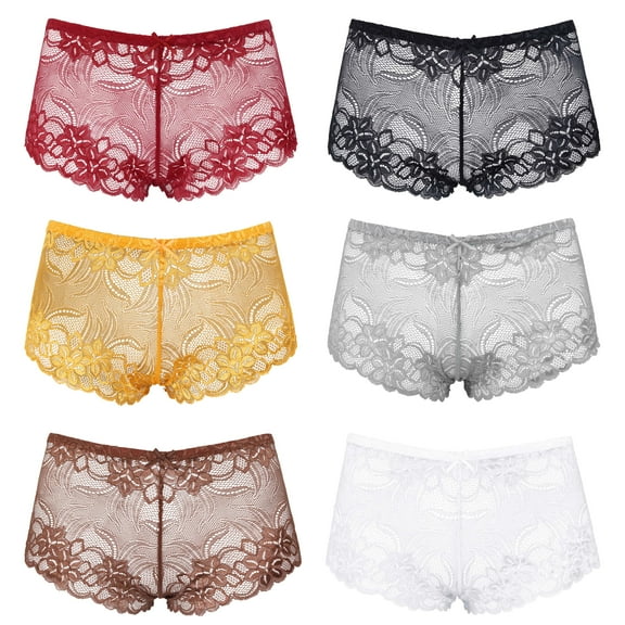 Curve Muse Women's Pack Of 6 Comfort Sheer Lace Tanga Hipster Boyshorts Panties-PACKM-S/5