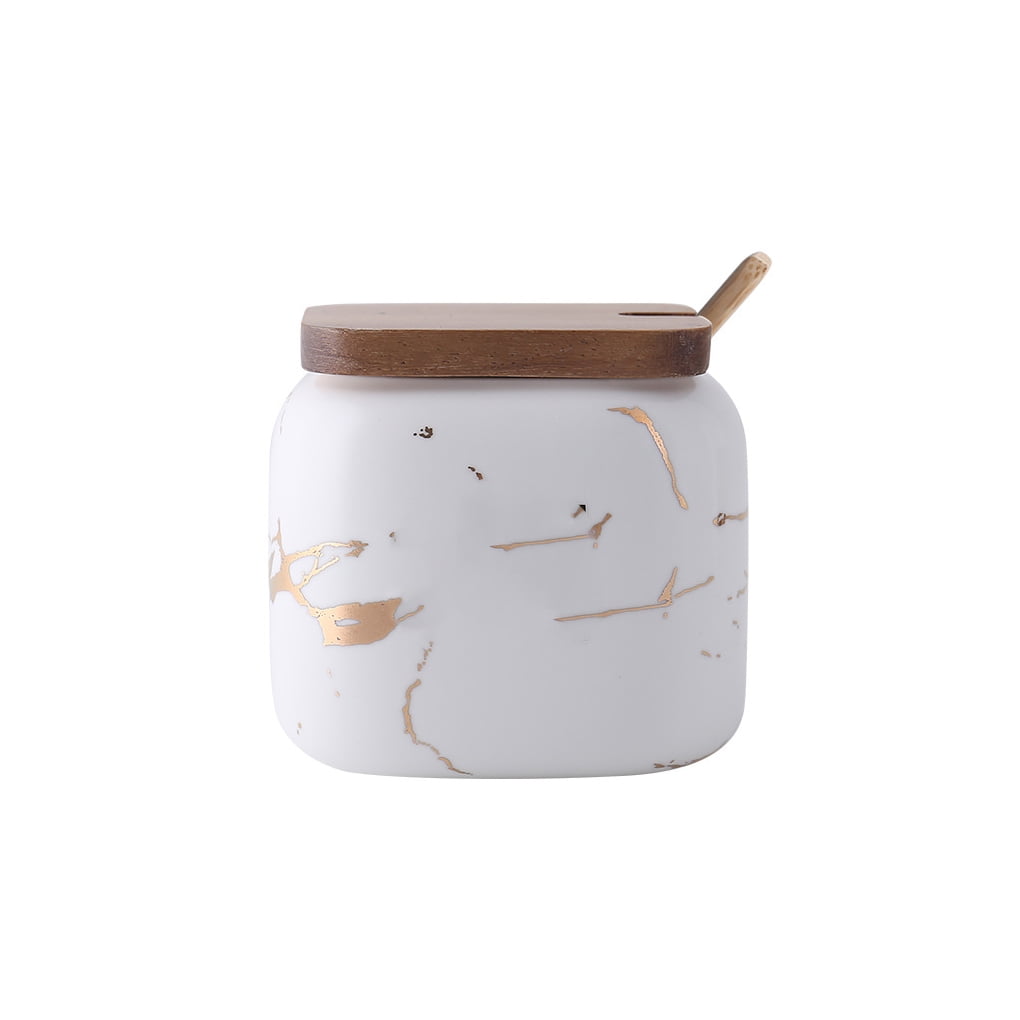 Seasoning Pot Nordic Marble Pattern Ceramic Spice Jar Set Salt