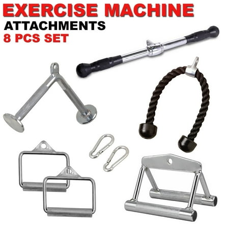 Fitness Maniac Home Gym Cable Attachment Handle Machine Strength Exercise Chrome PressDown Metal Double D Row 8-Piece Bundle