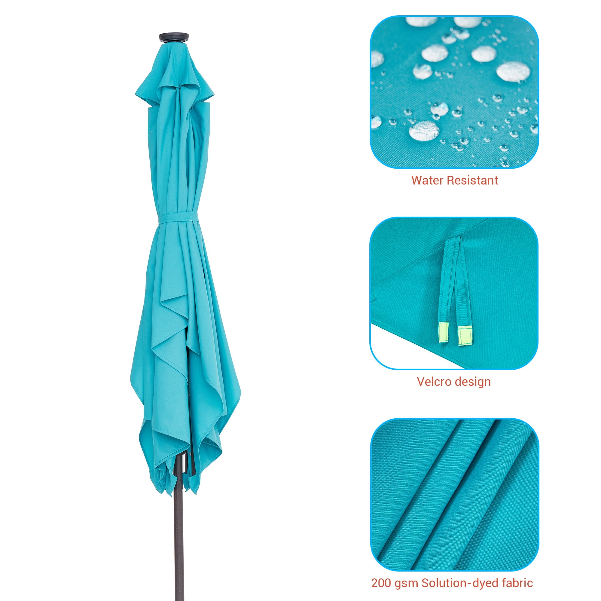CHYVARY 10 x 6.5ft LED Outdoor Patio Rectangular Table Umbrellas for Deck, Poolside and Garden,Lake Blue