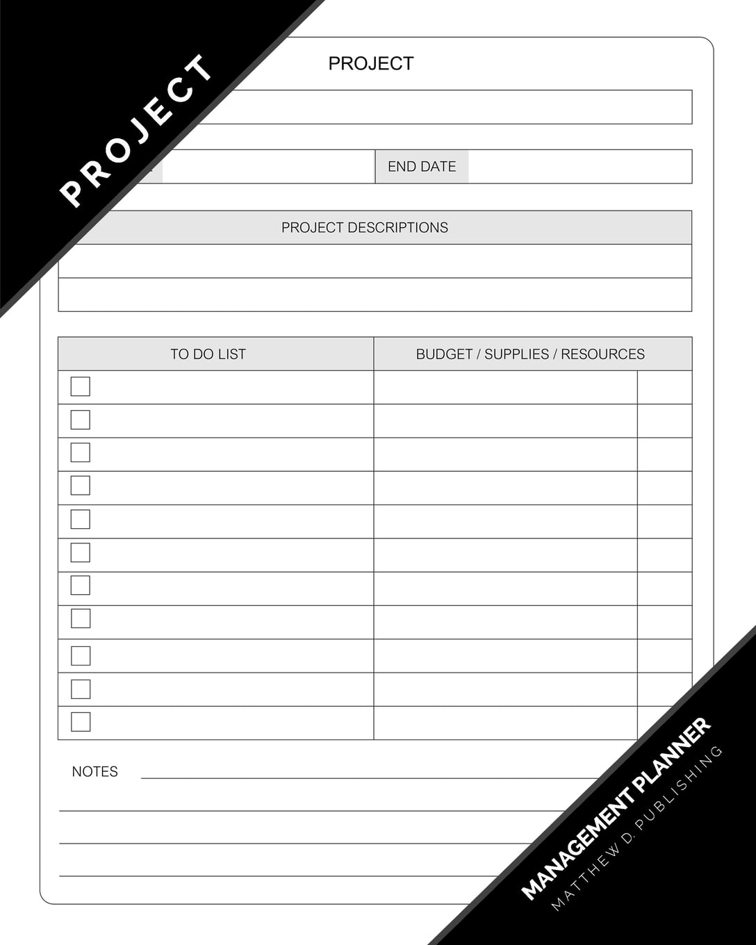Matthew D. Publishing Project Management Planner Project Descriptions