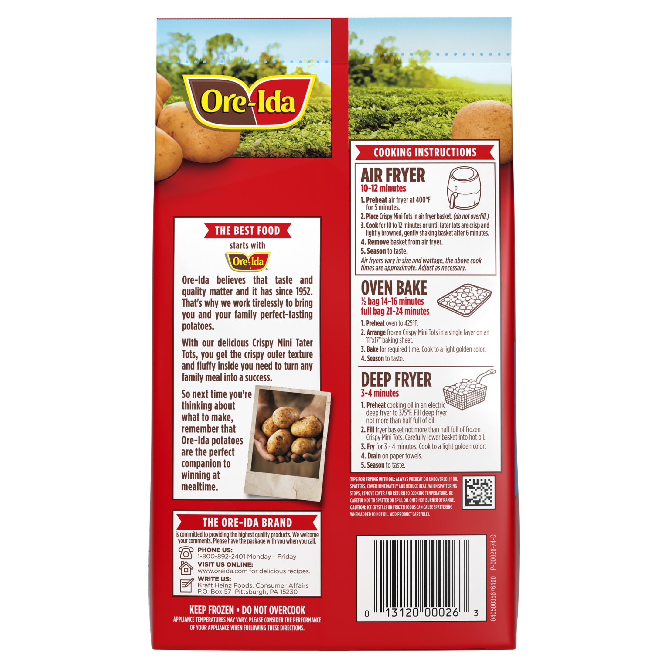 Ore-Ida Crispy Mini Tater Tots Seasoned Shredded Frozen Potatoes, 1 Bag, for Easy Snacks and Dinner Sides, Gluten-Free, 28 oz