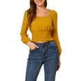 thumbnail image 5 of INSPIRE CHIC Women's Casual Ruffle Neck Swiss Dots Semi-Sheer Blouse Yellow S, 5 of 6