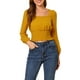 thumbnail image 5 of Blusa semi-translúcida con cuello de volantes de puntos suizos INSPIRE CHIC para mujer, color amarillo, talla S, 5 of 6