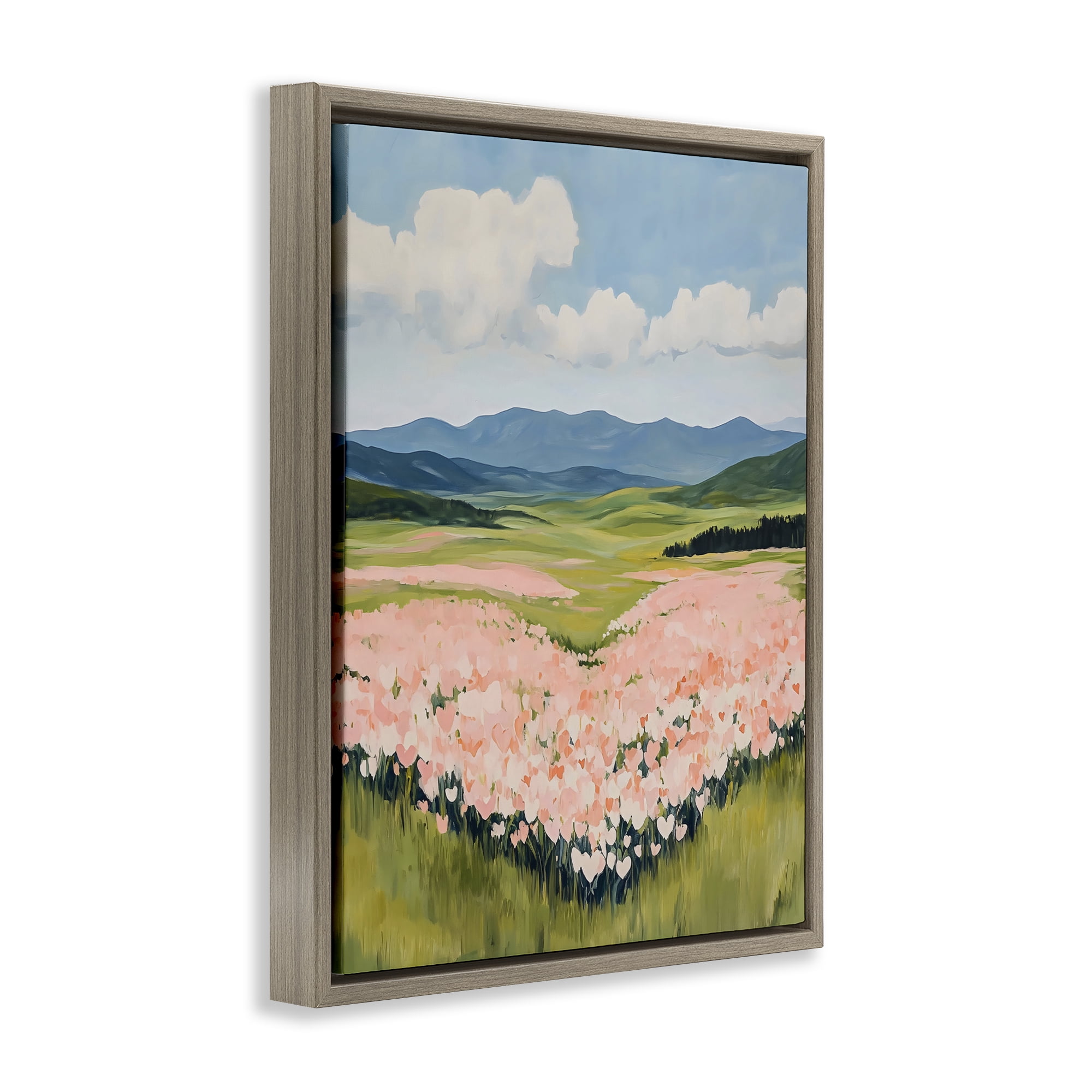 Stupell Industries Heart Shaped Flower Field Brown Framed Floater Canvas Wall Art, design by The Prints Vibe