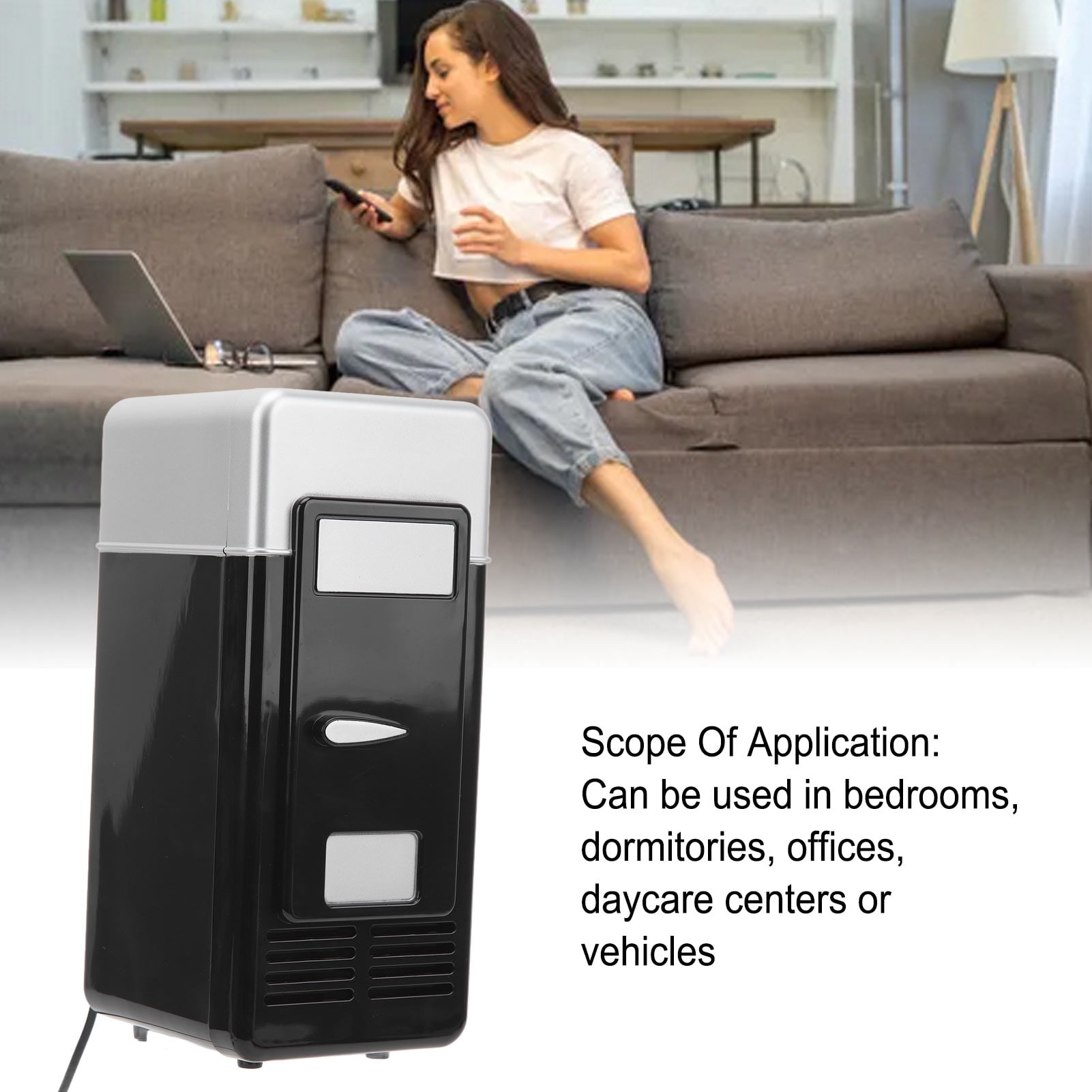 Riousery Mini Single Tank Refrigerator USB Rechargeable Portable Compact Cooler Fridge, 7.87 in / 20 cm, Black