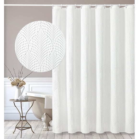 Cortina de ducha Gibelle, tela texturizada en 3D, color blanco, 180 x 180 cm