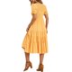 thumbnail image 4 of Vestido de mujer con volantes y smock, cuello redondo, mangas cortas con elástico, estilo casual A-Line, tamaño S, color naranja claro, 4 of 5