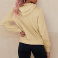 thumbnail image 5 of Womens Long Sleeve Tops Winter Fall Basic Hooded Long-sleeved Bubble Cuff Drop Shoulder Hoody Plain Leisure Cotton Hoodie Outerwear(Khaki,XL), 5 of 8