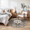thumbnail image 3 of Beige 4' Round Vintage Ultra-Thin Washable Area Rug for Living Room Bedroom Dining Entryway, 3 of 9