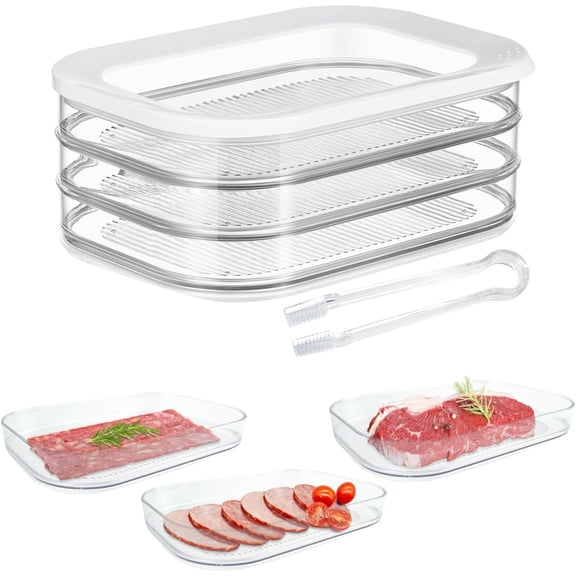FULANDL Stackable Deli Meat Container for Fridge, Food Storage Box with Lid & Tongs for Bacon, Cold Cuts and Salami