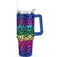 thumbnail image 2 of 40oz Fashion Leopard Pattern Stainless Steel Flip Straw Tumbler Spill Proof Travel Cup Double Wall Vacuum Insulated Coffee Mug with Top Handle, 2 of 6