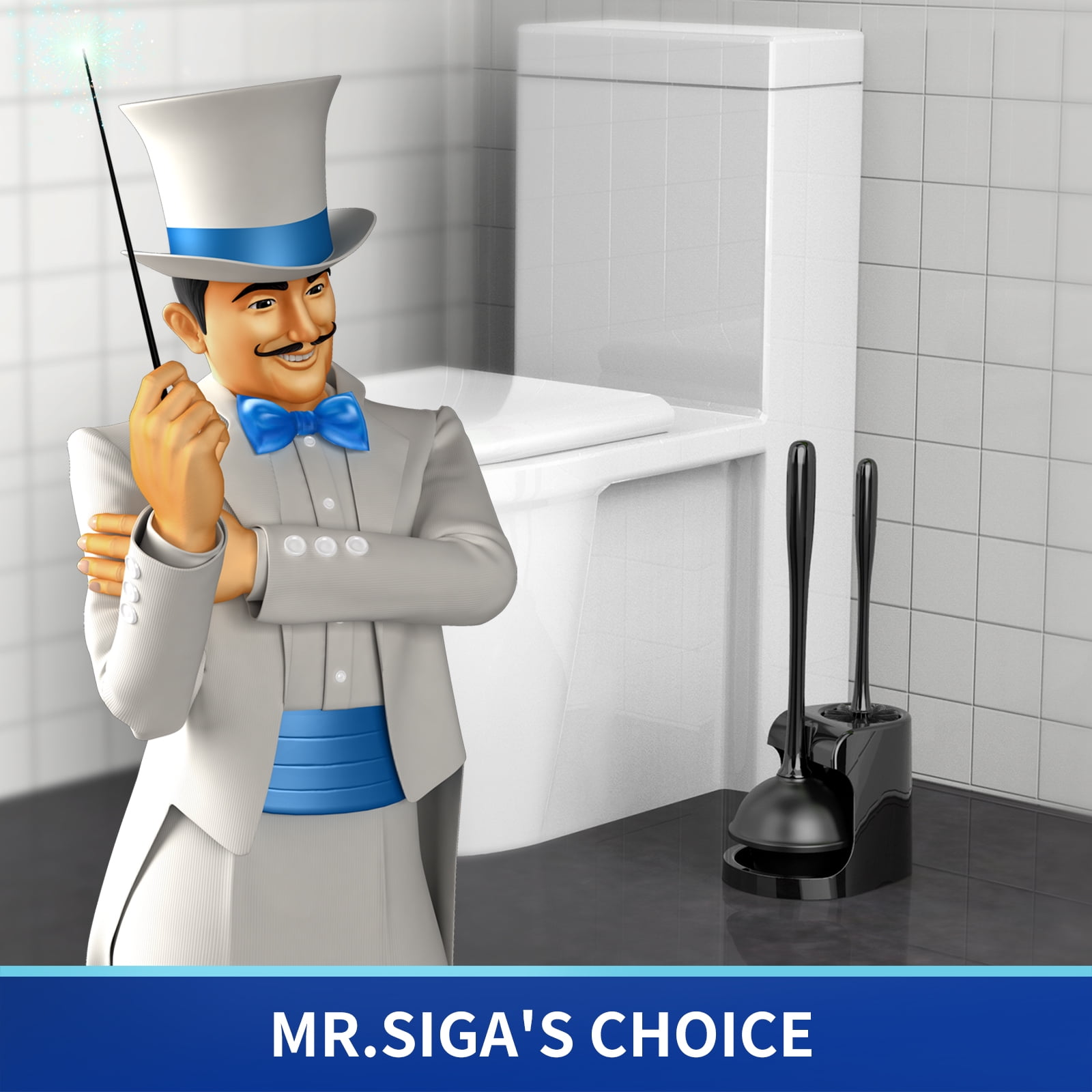 MR.Siga Toilet Plunger and Bowl Brush Combo for Bathroom Cleaning, Black, 2 Sets