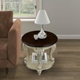 thumbnail image 3 of Hassch Antique 2-Tier Round End Table with Espresso MDF Wood Veneer Top and Beige Solid Rubber Wood Legs, Safe Rounded Corners, Small Space Side Table, 22" Dia x 20.5"H, 3 of 9