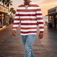thumbnail image 4 of Men's Striped Waffle Quarter Zip Pullover, Stand Collar Ribbed Cuffs Long Sleeve Top Casual Color Stripe Fall Daily Clothes Deep Red XL, 4 of 6