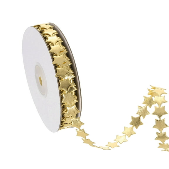 Uxcell Star Ribbon Trim, 1/2" x 10.94 Yard Polyester Ribbon Trim Sparkly Decoration Ribbons for Holiday Wedding Decoration Gift Cake Wrapping, Gold