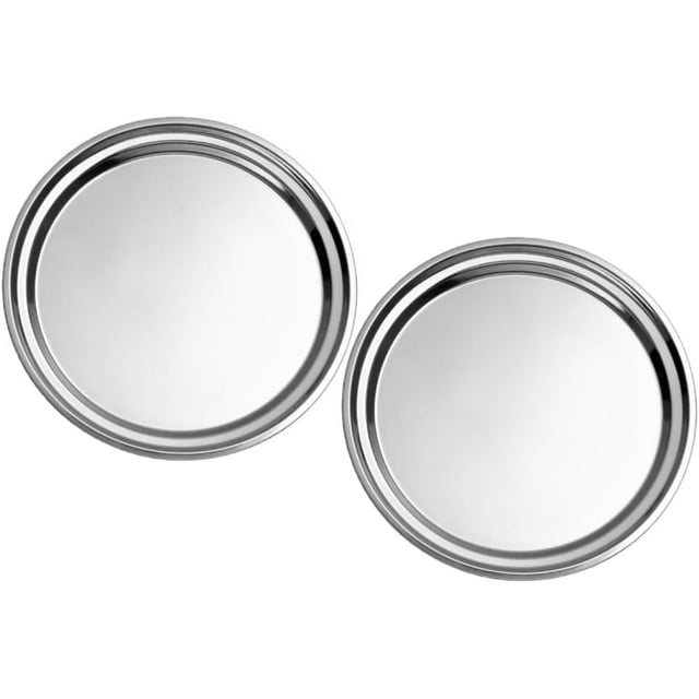Soro Essentials - Juego de 2 bandejas redondas de acero inoxidable de 14" para servir - Bandeja apilable para servir aperitivos, charcutería, aperitivos y postres para usar en bares y restaurantes