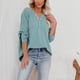 thumbnail image 2 of Camisa holgada de manga larga con cuello en V y hombros caídos, Color puro, Jersey informal sencillo de moda para otoño e invierno, azul, verde, S, 2 of 5