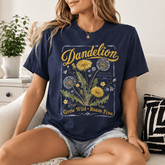 Dandelion Wildflower T-Shirt, Botanical Nature Graphic Tee, Grow Wild Roam Free Floral Gift Shirt
