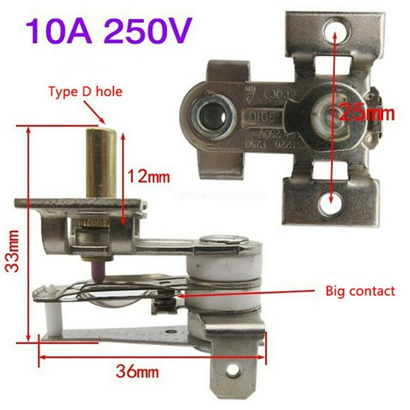 Interrupteur de Température Réglable 250V 10/16A 90 Celsius Chauffage Bimétallique Kdt-200 10A