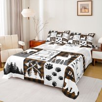 Feelyou Jungle Bear Deer Full Size Sheets, Brown Patchwork Plaid Bed Sheets, 4pcs