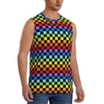 thumbnail image 2 of Balery Rainbow Chequerboard Camisetas sin mangas para hombre, absorbe la humedad y protege contra el mal olor.-Small, 2 of 7