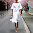 thumbnail image 2 of Cmfcve Women's Office Dress Tie Split Temperament Midi Dress Short Sleeve Round Neck Casual Dresses, 2 of 6