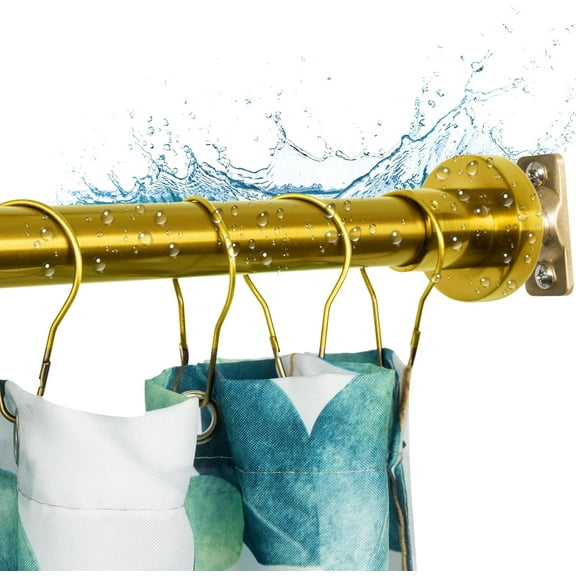Heavy Duty Shower Rod, Adjustable Shower Curtain Rod, Expandable 47-84 Inch, Permanent Mount Shower Rod, Never Rust Stainless Steel For Window Curtain and Closet, Brushed Gold
