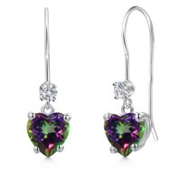 Gem Stone King 14K White Gold Green Mystic Topaz and Lab Grown Diamond Earrings for Women | 2.03 Cttw | Gemstone November Birthstone | Heart Shape 6MM