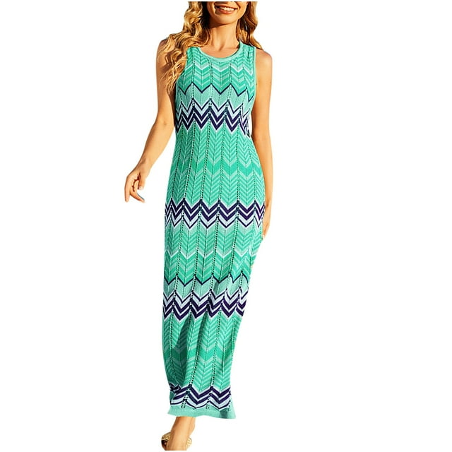 Plebaso Cache-Maillot Boho pour Femmes Robe Débardeur Maxi Sans Manches Tenue de Plage Été Maillot de Bain Bikini Cache-Maillot