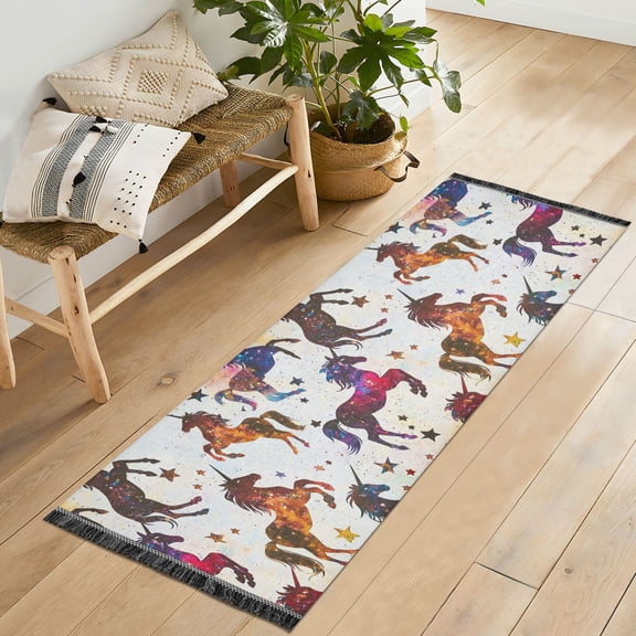 Yayeee Runner Rug for Bedroom 2'x6' Machine Washable Hallway Non Slip Mat, Rainbow Stars Pattern
