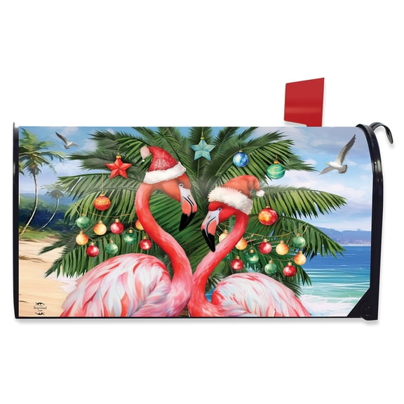 Briarwood Lane Christmas Mailbox Cover  - Standard Size - Festive Flamingos For Christmas Mailbox Cover