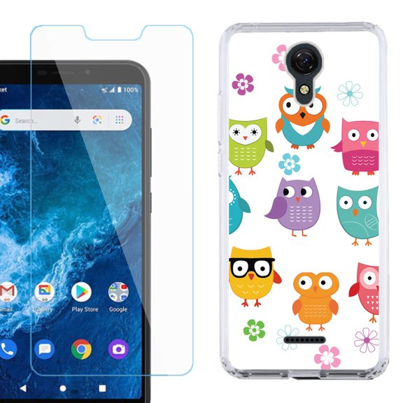 Slim-Fit Protective Phone Case compatible with Cricket Icon 2, with Tempered Glass Screen Protector, by OneToughShield ® - Happy Owl