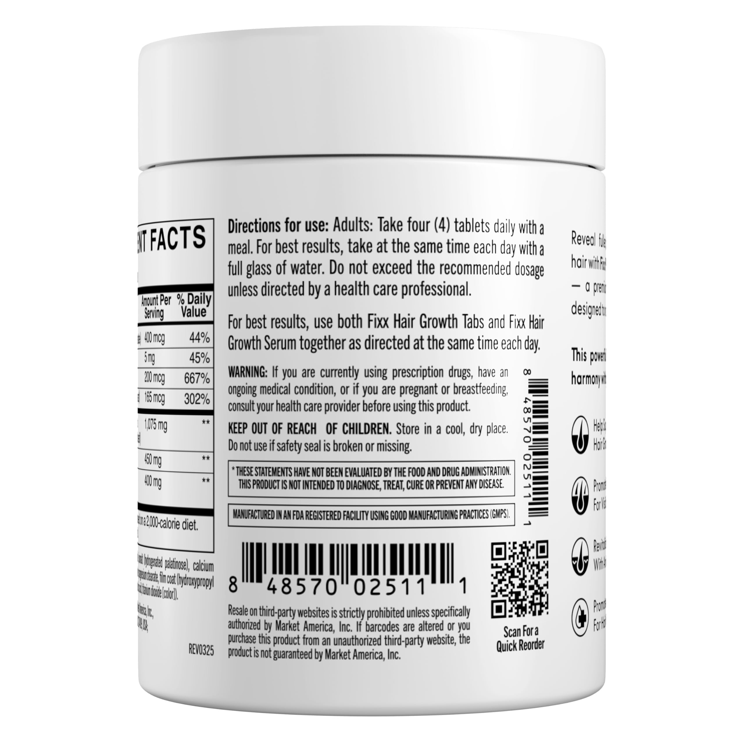 Fixx Hair Growth Tabs – Hair Supplement with Biotin, Millet, Ginseng & Pumpkin Seed – Supports Fuller Hair & Scalp Health – For Men & Women – 30-Day Supply
