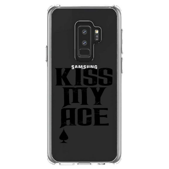DistinctInk Clear Shockproof Hybrid Case for Samsung Galaxy S9  PLUS (6.2" Screen) - TPU Bumper Acrylic Back Tempered Glass Screen Protector - Kiss My ACE - Poker Blackjack Gambling