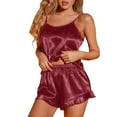 thumbnail image 2 of SAZBJOJN Women's Satin Pajama Set Silky Backless Open Design Tank Top and Loose Shorts Sleepwear Soft Loungewear Nightwear 2 Piece Pajamas for Women Set for Bedroom Daily Wear Red Size L, 2 of 6