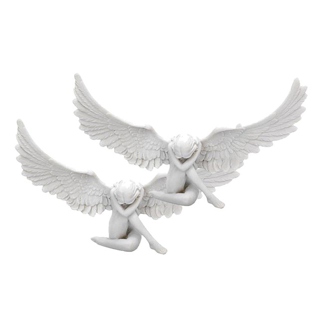 GUOOL 2pcs Creative Retro Angel Wing Figurine Modern Angel Sculpture Office Decoration