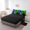 thumbnail image 5 of Feelyou Neon Glowing Lightning Bedding Comforter Set 7 Pieces, Blue Green Stripes Abstract Full Bedding Set, Teens Kids Boys Girls Reversible Fitted Sheet Flat Sheet, Ultra Soft Bedroom Decor, 5 of 8
