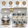 thumbnail image 6 of Vintage Blue Floral Window Privacy Film, Butterflies Watercolor Flower Tan Static Cling UV Sun Blocking Tint Film Heat Control Windows Films for Bedroom Bathroom, Window Stickers 17.7"x39.3", 6 of 8