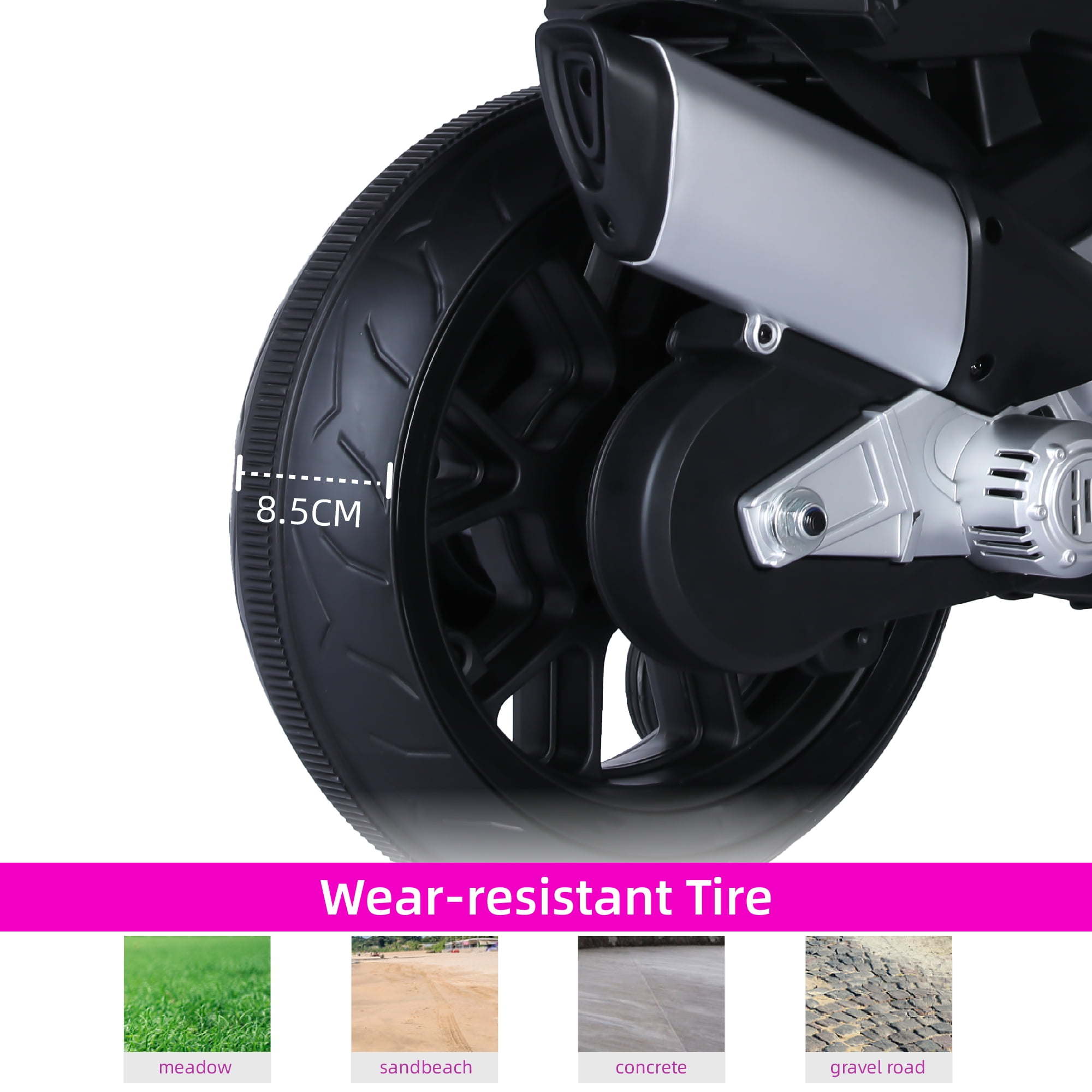 HEIMILI Girl Pink 12V Ride on Motorcycle Auxiliary Wheels Aprilia Motorbike 3mph for Kids w/Bluetooth LED Lights