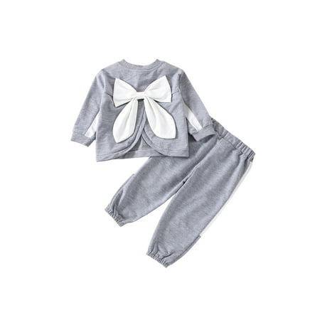 

Liliz 2Pcs Autumn Baby Girls Outfit Toddlers Color Matching Back Bow Decoration Long Sleeve Round Collar Tops Long Pants