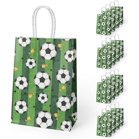 XD4-16Pcs Soccer Party Favor Paper Bags With Handles, Themed Goodie Treat Candy Gift Bags for Kids Adults Party Supplies (Green)*04
