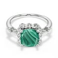 thumbnail image 3 of Gem Stone King 925 Sterling Silver Green Malachite and White Created Sapphire Engagement Ring for Women | 3.10 Cttw | Cushion 8MM | Gemstone Birthstone | Size 8, 3 of 6
