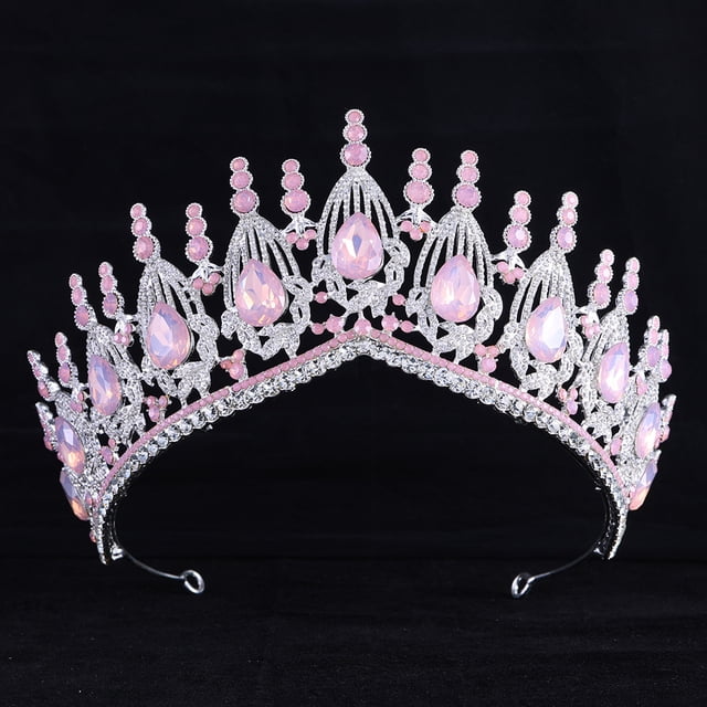 Granjero Gordo Tocado de novia, corona, joyas para el cabello con diamantes de imitación de cristal, ropa de celebración de bodas, decoración de fiesta (rosa)