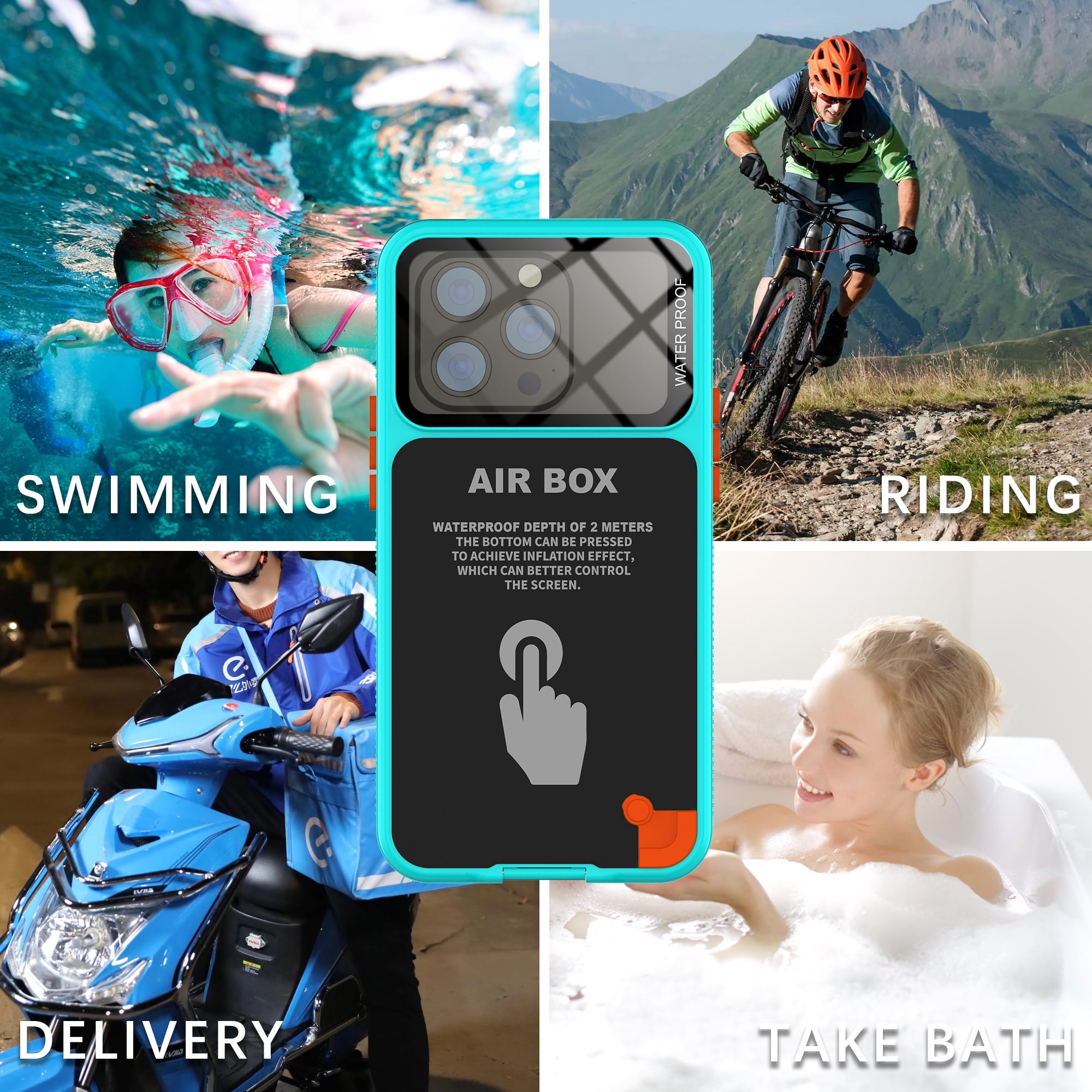 TECH CIRCLE Waterproof iPhone Case,Universal Underwater Phone Pouch Holder Lanyard Dry Bag Beach Travel Essentials Snorkeling Cell Phone Case for iPhone 6.1 inch iPhone 15 14 13 12 Pro Cover,Grassblue